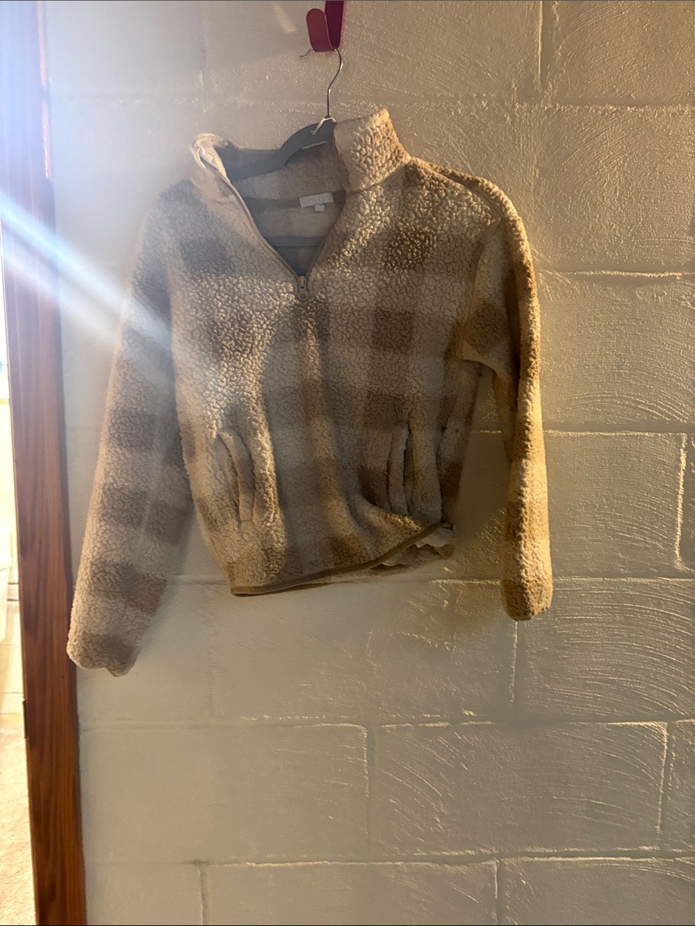 Kids Plush Sherpa Jacket - Beige Check